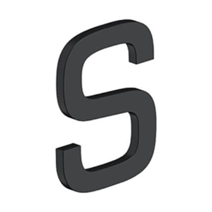 Deltana Stainless Steel Modern Letters, E Series with Risers, Letter "S", 4" Height Flat Black (US19) Finished