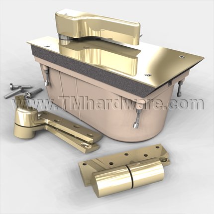 Rixson Q27 Series, Floor Door Closer, 3/4" Offset, Heavy Duty, Quick Install, Non-hold Open, w/ Floor Plate, Bright Brass Finish