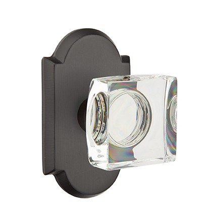 Emtek Modern Square Glass Knob, Sandcast Bronze Door Knob, Passage, #1 Rosette, Flat Black Bronze (FB)