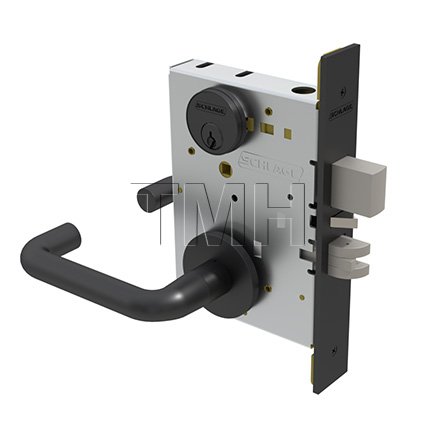 Schlage L Series, 03 Door Handle, Vandlgard, Non-Keyed Function, Vandlgard Bath/bedroom Privacy Lock , Flat Black Finish