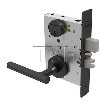 Schlage L Series, M51 Door Handle, Escutcheon, Vandlgard, Keyed, Single Cylinder, Non-Deadbolt, Vandlgard Entrance/Office Lock , Flat Black Finish