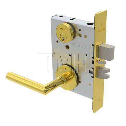 Schlage L Series, M52 Door Handle, Vandlgard, Keyed, Single Cylinder, Non-deadbolt, Grade 1, Vandlgard Entrance/Office Lock , Bright Brass Finish