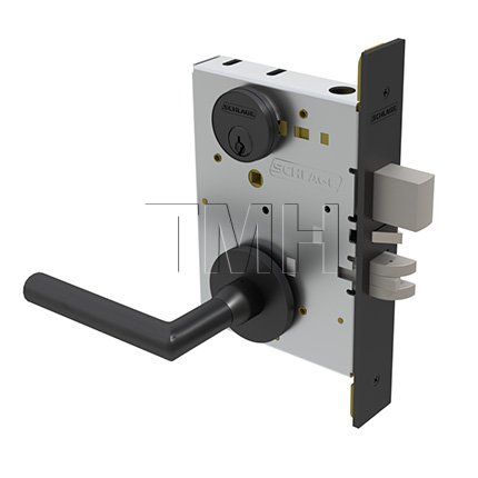 Schlage L Series, M52 Door Handle, Escutcheon, Vandlgard, Keyed, Single Cylinder, Non-Deadbolt, Vandlgard Entrance/Office Lock , Flat Black Finish