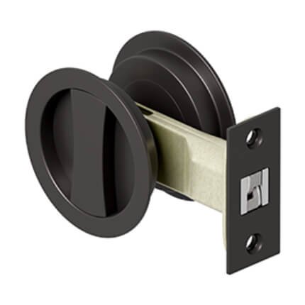 Deltana SDRP218 Round Passage Pocket Door Lock, Sliding Door, 2-1/8", Oil-Rubbed Bronze (US10B) Finished