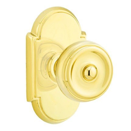 Emtek Classic Brass Waverly Door Knob, Passage with #8 Rosette in Polished Brass (US3) Finish