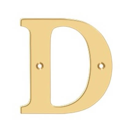 Deltana Solid Brass Traditional Letters, Residential Letter "D" - 4" Height, PVD Polished Brass Finished