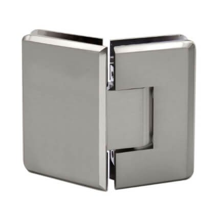FHC Carolina Beveled Glass To Glass 135 Degree Hinge for Shower Doors - 3/8" To 1/2" Glass,  Satin Nickel (US15) Finished