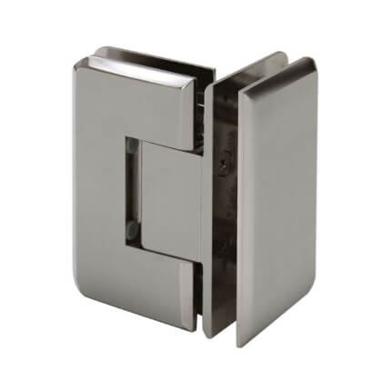 FHC Carolina Beveled Glass To Glass 90 Degree Hinge for Shower Doors - 3/8"-1/2" Glass, Satin Nickel (US15) Finished