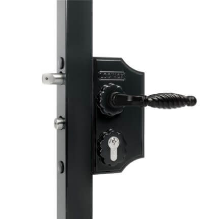 Locinox LAKYF2 Small Surface Mounted Ornamental Gate Lock, 1-1/4" to 1-1/2" Profile, Black Finish