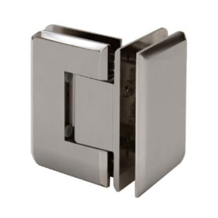 FHC Jr Preston 90 Degree Glass-To-Glass Hinge for Shower Doors - 1/4" Tempered Glass, Satin Nickel (US15) Finished