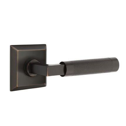 Emtek 8131LSKN Contemporary Modern Brass L-Square Knurled Lever, Quincy Rosette