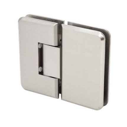 FHC Pasadena HD Beveled Glass To Glass 180 Degree Hinge for Shower Doors - Offset Back Plate, Satin Nickel (US15) Finished