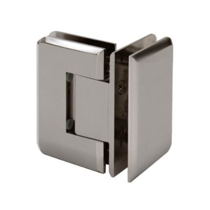 FHC Preston Beveled Glass To Glass 90 Degree Hinge for Shower Doors - 3/8" to 1/2" Glass, Satin Nickel (US15) Finished
