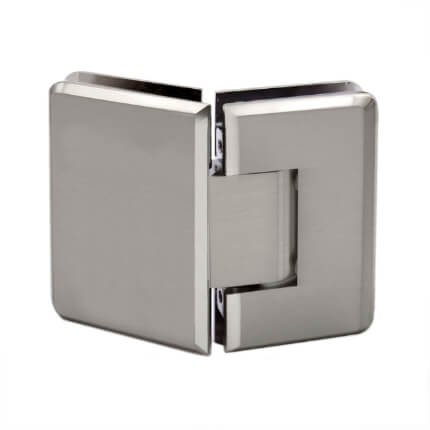 FHC Preston Series 135 Degree Adjustable Glass-To-Glass Hinge for Shower Doors - 3/8" To 1/2" Glass,  Satin Nickel (US15) Finished