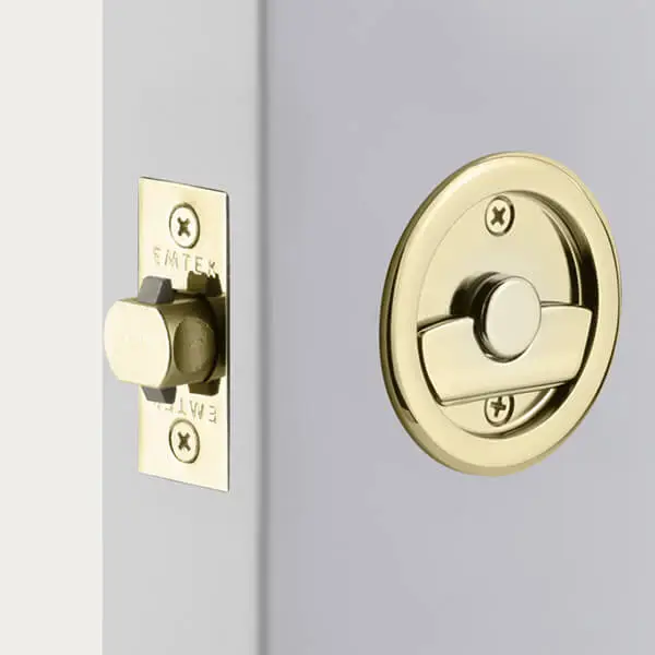 Emtek Round Pocket Door Tubular Lock in Polished Brass Finish (US3)